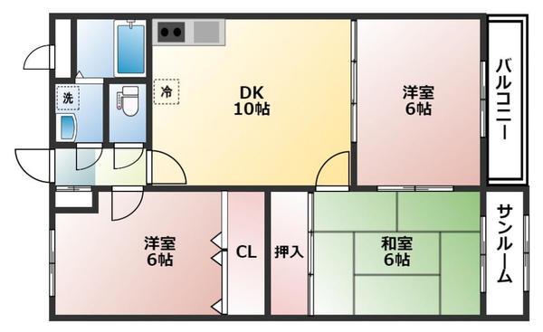 ル・アンジュ萩原(3DK/1階)の間取り写真
