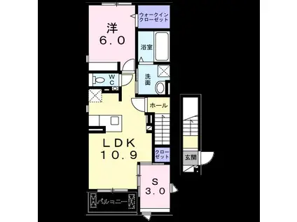 ラ ペ フランI(1LDK/2階)の間取り写真