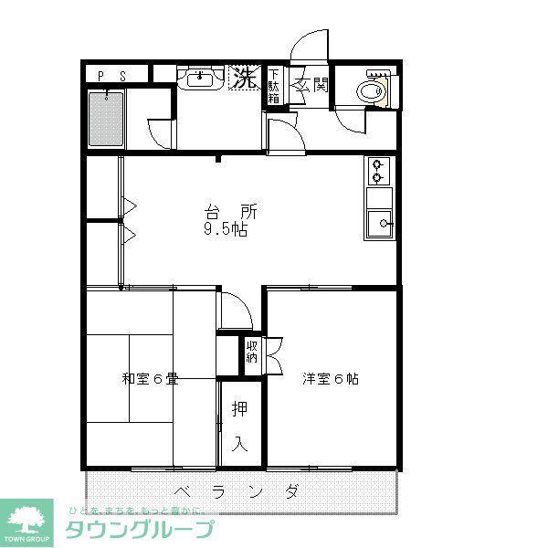 グリーンヒル藤が丘D(2LDK/4階)の間取り写真