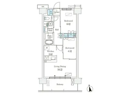 スカイグランデ津田沼(2LDK/1階)の間取り写真