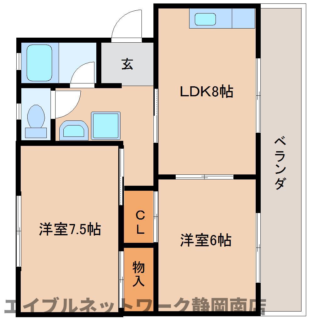 有賀ハイツ(2LDK/2階)の間取り写真