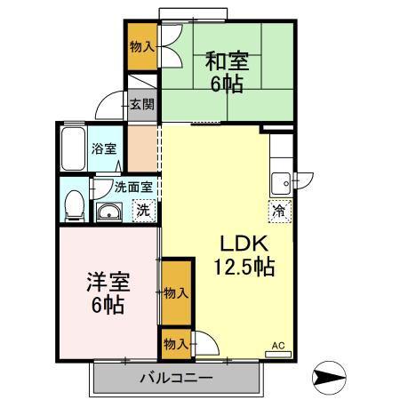 セジュール島本(2LDK/2階)の間取り写真