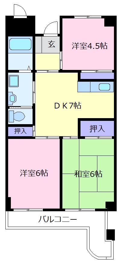 アルファワン(3DK/2階)の間取り写真