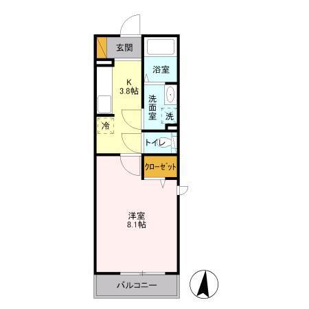 アルシオーネ(1K/2階)の間取り写真