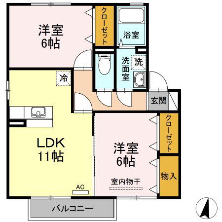 ソレイユ千田D棟(2LDK/2階)の間取り写真