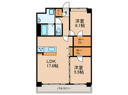 ビオネ美野島(2LDK/6階)の間取り写真
