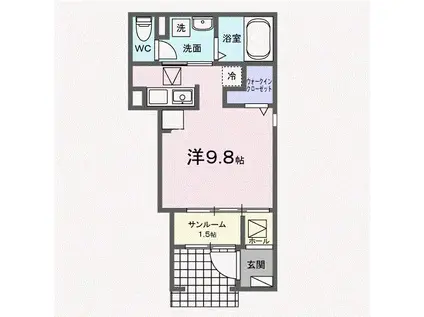 コンフォルトIII(ワンルーム/1階)の間取り写真