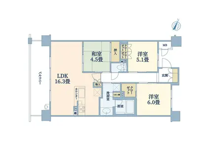 ブランズ豊中中桜塚(3LDK/8階)の間取り写真