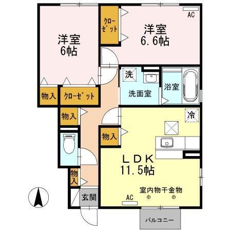 サンセール A棟(2LDK/1階)の間取り写真