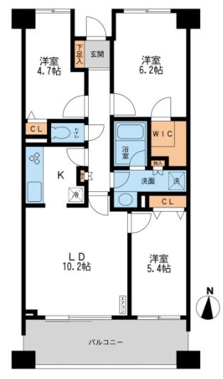 カッシア横濱ガーデン山(3LDK/3階)の間取り写真