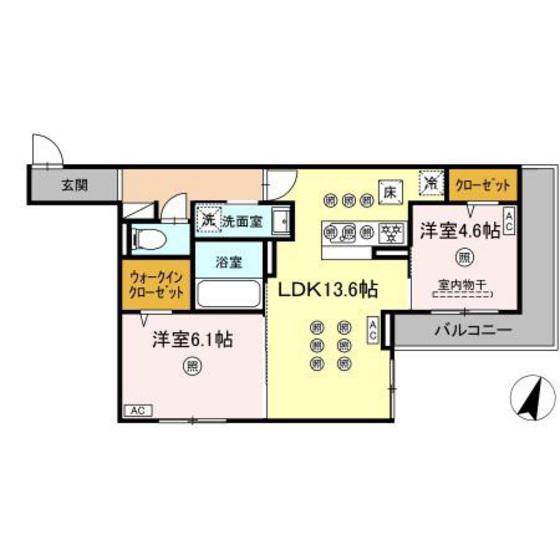 トリシア西崎本町(2LDK/1階)の間取り写真