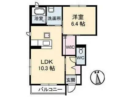 グランビュー B棟(1LDK/1階)の間取り写真