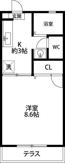 向平ハイツ(1K/1階)の間取り写真