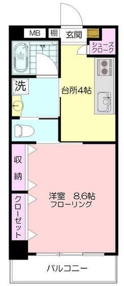 サンデュール藤が丘(1K/2階)の間取り写真