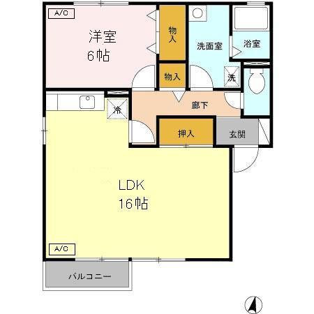 グランシャリオS(1LDK/2階)の間取り写真
