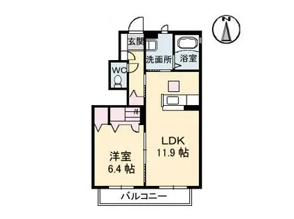 セントポーリアC棟(1LDK/1階)の間取り写真