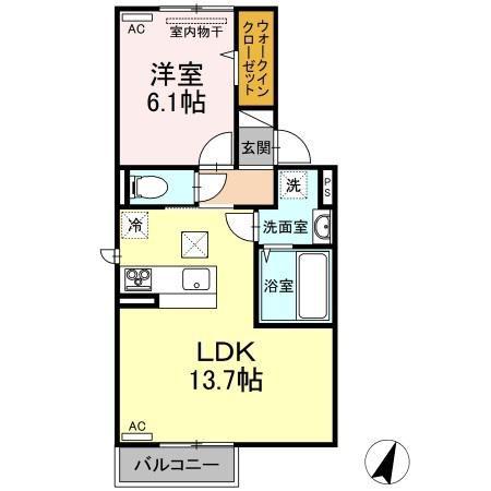リカーネ B(1LDK/1階)の間取り写真
