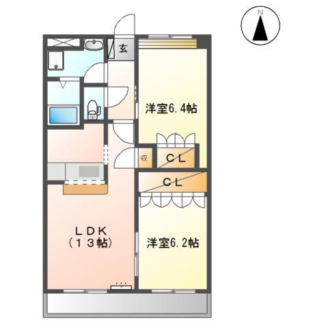 レヴィインリバー(2LDK/2階)の間取り写真