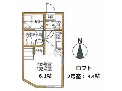 HCHオールブルー入江(ワンルーム/1階)の間取り写真