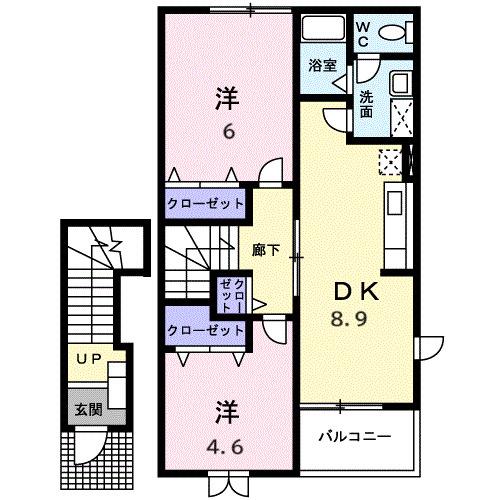 コージーハウス石井C(2DK/2階)の間取り写真