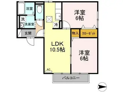 リヴェール チカ A棟(2LDK/1階)の間取り写真