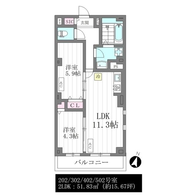 WASEDA MORI BLDG(2LDK/5階)の間取り写真