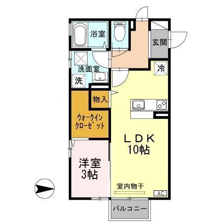 モアナ京田B(1LDK/1階)の間取り写真