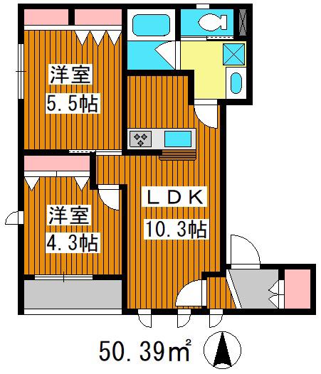 QUOKKA赤羽・志茂(2LDK/2階)の間取り写真