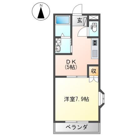 ピュアフォレスト(1DK/2階)の間取り写真