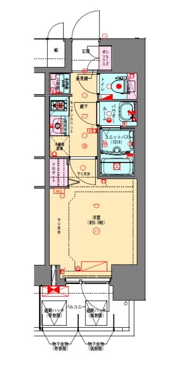 プレサンス松屋町ヴェルデス(1K/6階)の間取り写真
