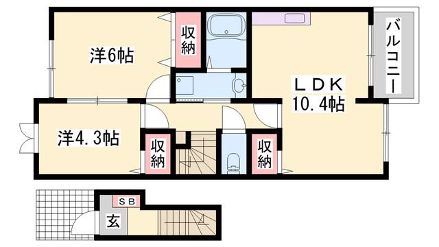 エストアロッジオ(2LDK/2階)の間取り写真