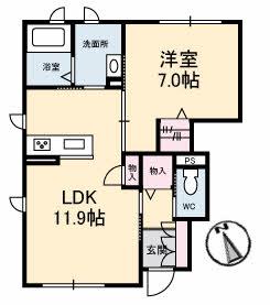 グリナージュII(1LDK/1階)の間取り写真