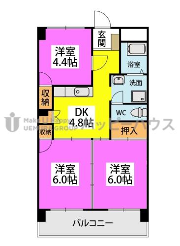 和白宮前ビル(3DK/5階)の間取り写真