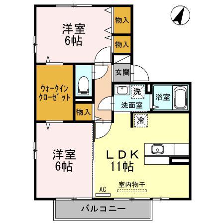 ウェライ2008SA(2LDK/2階)の間取り写真
