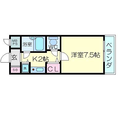 リーガル西天満(1K/2階)の間取り写真