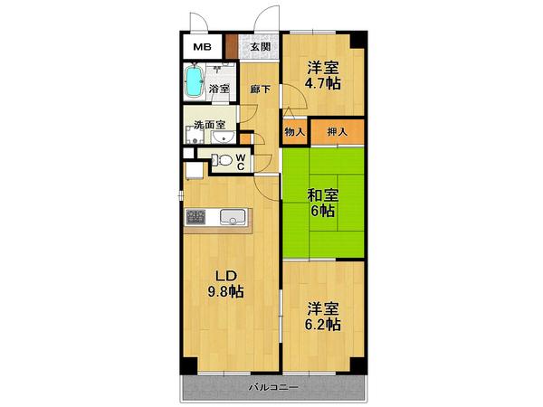 メゾンド-ル荒牧(3LDK/2階)の間取り写真