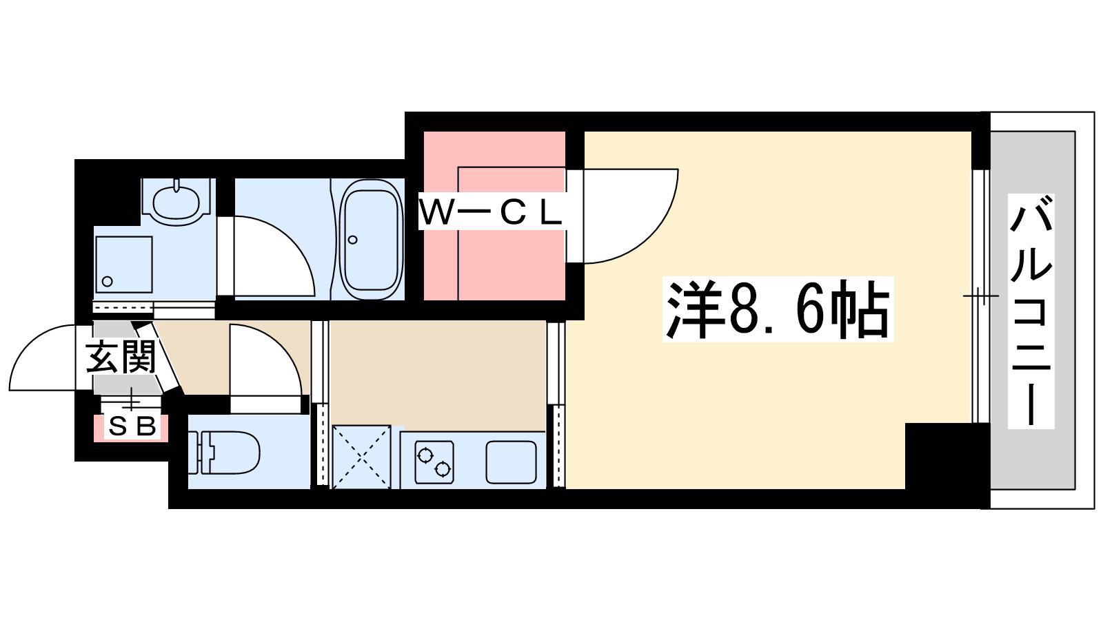 ドルチェヴィータ新大阪(1K/8階)の間取り写真