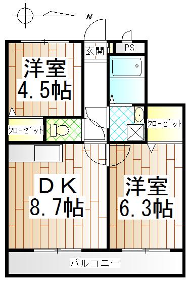 グレイス青葉(2DK/2階)の間取り写真