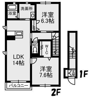 ガルテンMASAKI B・C棟(2LDK/2階)の間取り写真