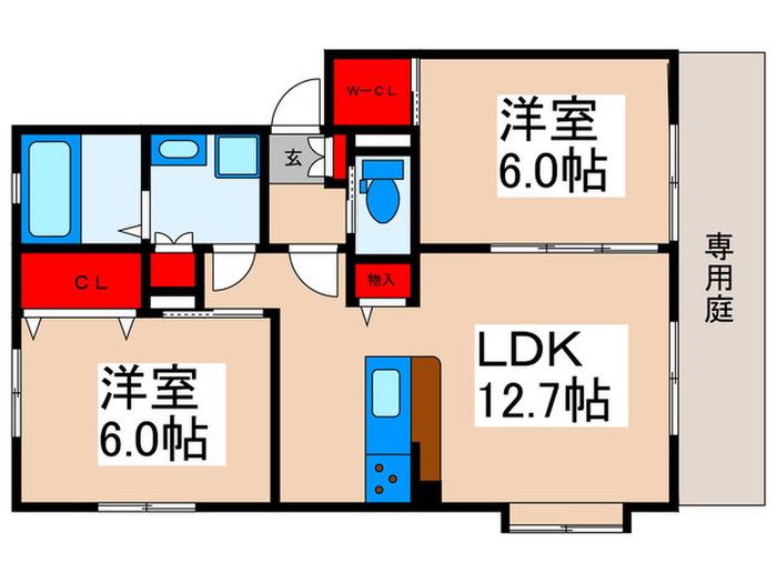 リビオン(2LDK/1階)の間取り写真