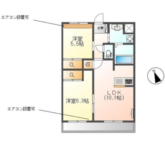 グランドール(2LDK/2階)の間取り写真