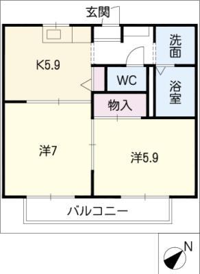 バードライズ吉村(2K/2階)の間取り写真