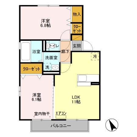 サンセール成田(2LDK/2階)の間取り写真