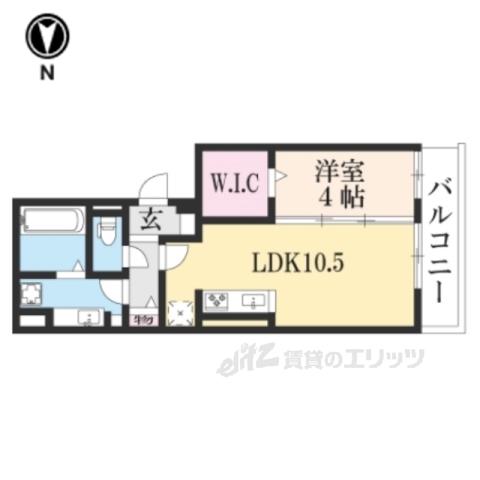 かどの御池D号棟(1LDK/3階)の間取り写真
