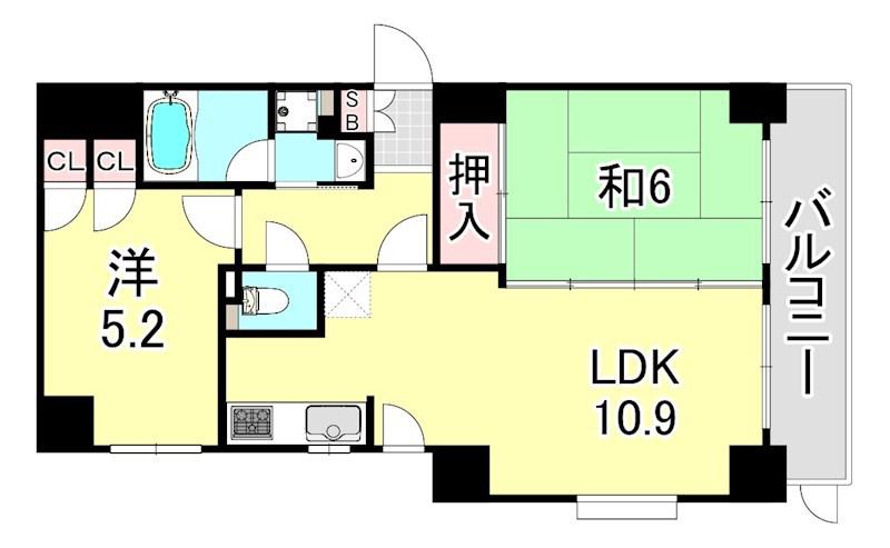 ライオンズマンション須磨マリンビュー(2LDK/2階)の間取り写真