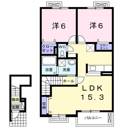 リッソ カージェII(2LDK/2階)の間取り写真