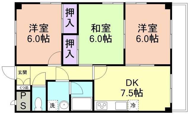 サンハイツK(3DK/2階)の間取り写真