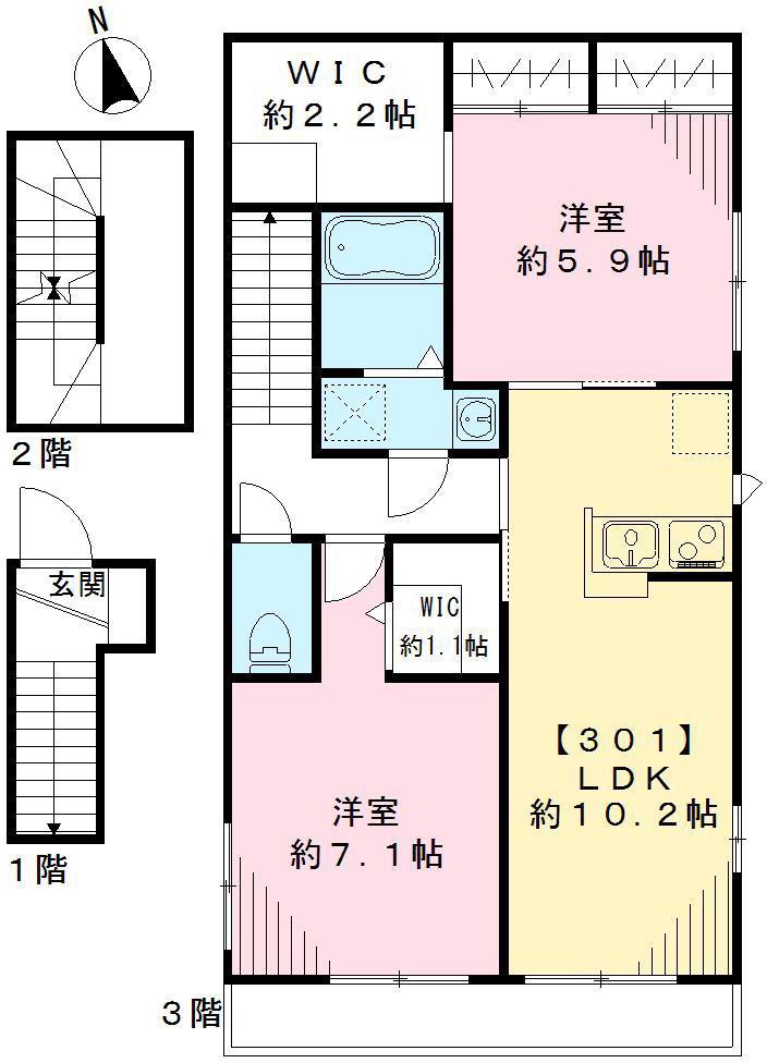 ラ・メール成城(2LDK/3階)の間取り写真