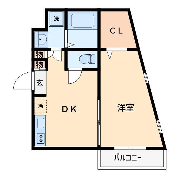 曲本パレス(1DK/2階)の間取り写真