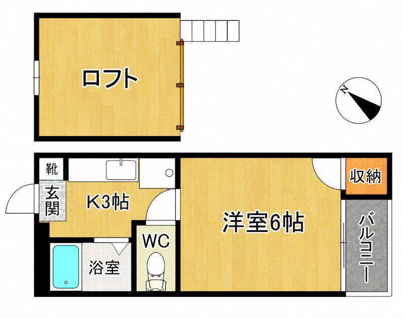 サンラーク三条A(1K/2階)の間取り写真